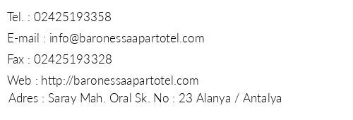Baronessa Apart Otel telefon numaralar, faks, e-mail, posta adresi ve iletiim bilgileri